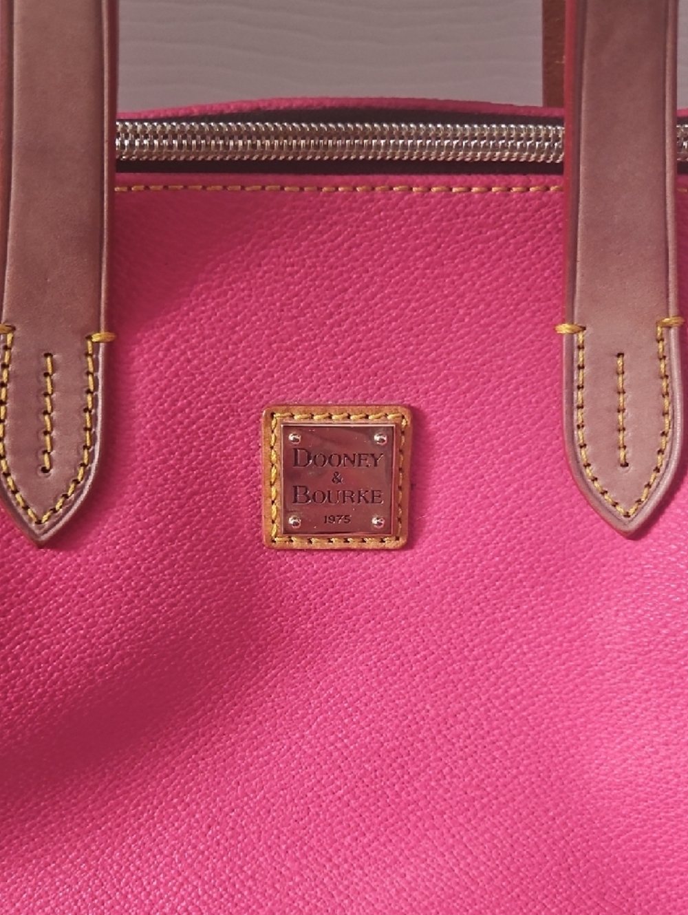 Dooney & Bourke Hot Pink Leather Tote with Tan Handles - Picture 2 of 11